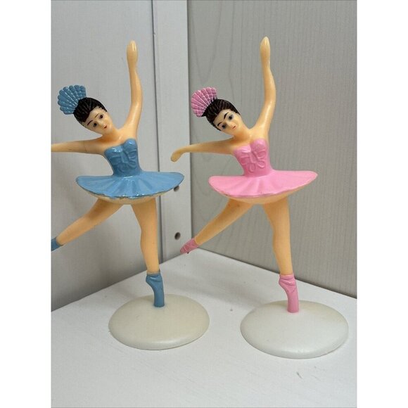 Vintage Ballerina Ballet Dancer Birthday Cake Cupcake Topper 5.5" Lot of 2 - Picture 1 of 10